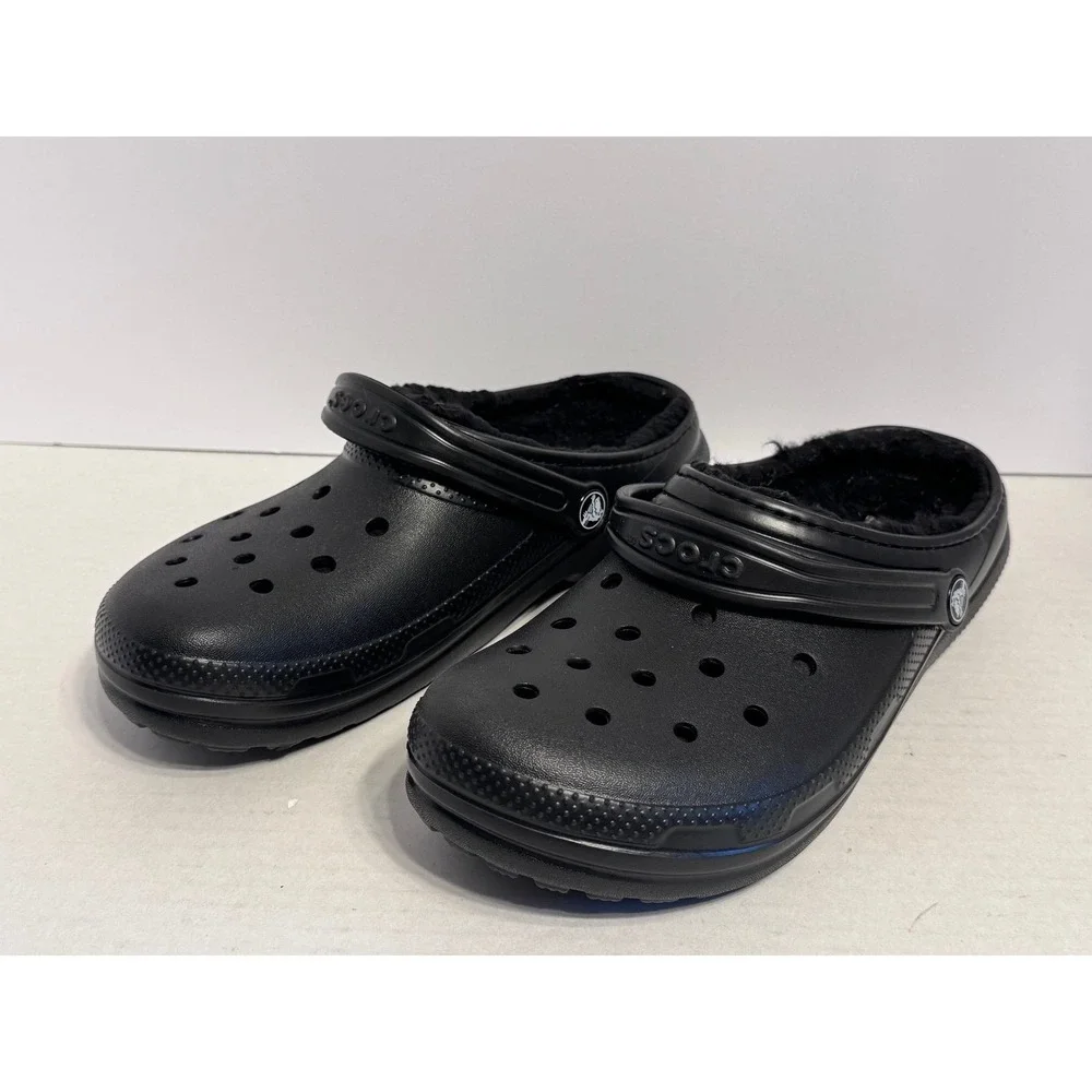 Crocs Kids' Classic Clogs Lined Black J6 slip on back strap clog shoes
